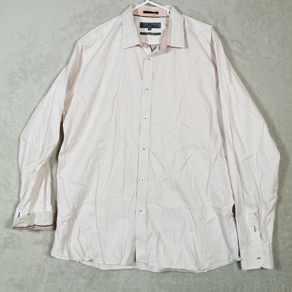 Ted Baker Button Down Shirt Mens 4 Pink Micro Stripe Modern Fit Long Sleeve
